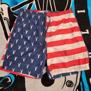 Red and Blue Deer Print Shorts. George Brand